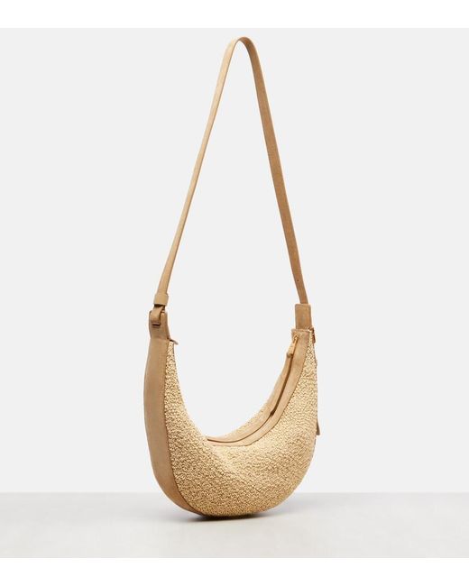 Khaite White Augustina Small Raffia And Suede Crossbody Bag