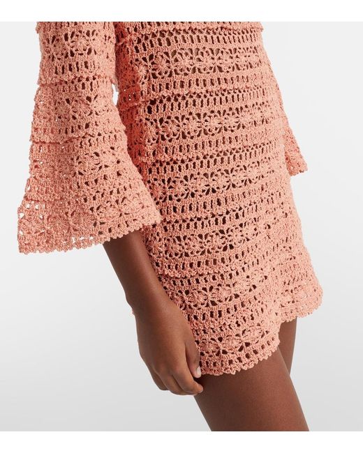 Anna Kosturova Pink Bella Crochet Cotton Minidress
