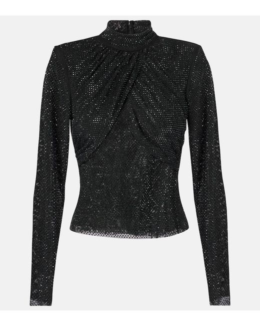 Self-Portrait Black Embellished Mesh Top