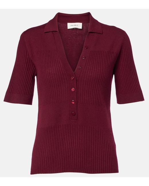 Lisa Yang Red Malie Ribbed-Knit Cashmere Polo Sweater