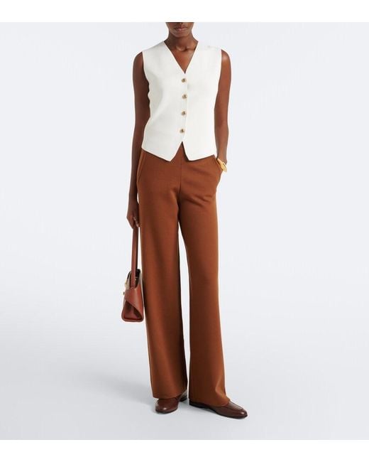 Max Mara Brown Wool-Blend Wide-Leg Pants