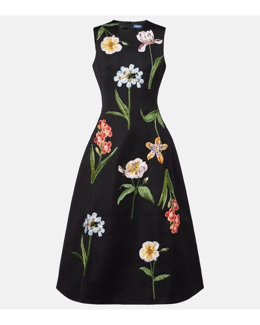 Abito Midi Cleo Con Ricamo Floreale di LEO LIN in Black