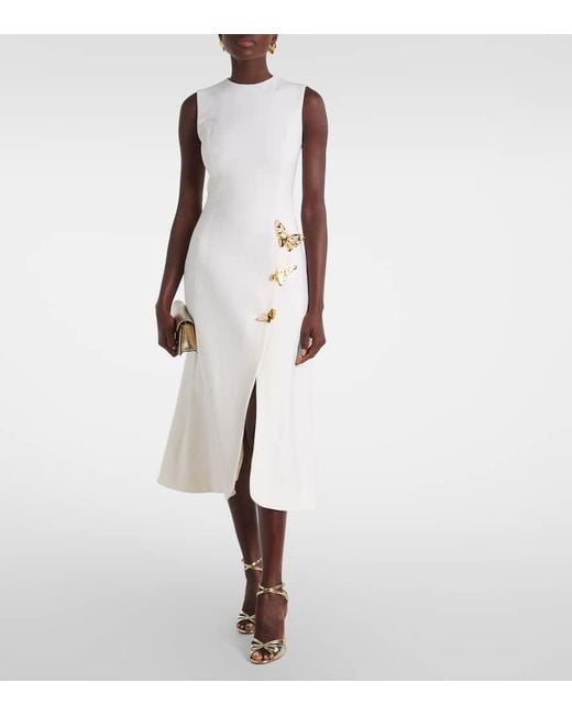 Oscar de la Renta White Verziertes Cocktailkleid Aus Einem Wollgemisch