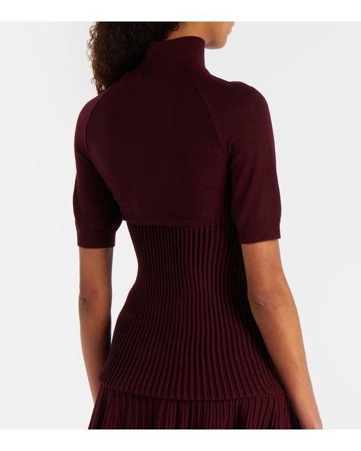Alaïa Red Ribbed-Knit Wool-Blend Top