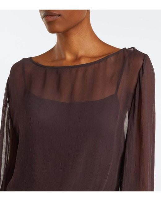 Staud Brown Beatrix Ruched Chiffon Minidress