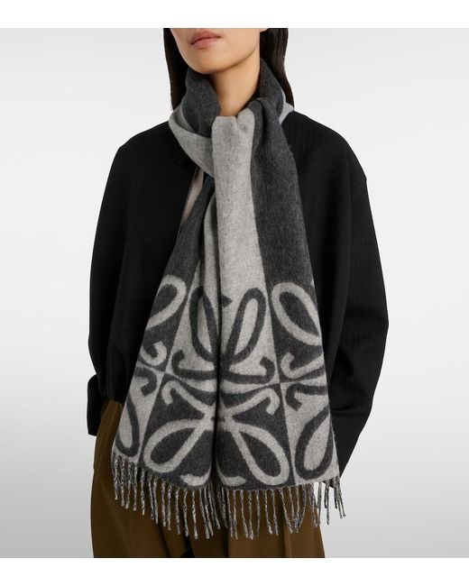 Loewe Gray Anagram Wool And Cashmere Scarf