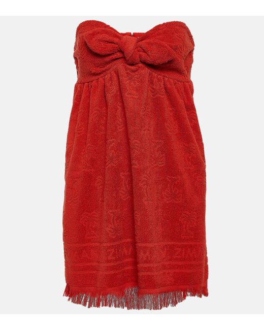 Zimmermann Red Alight Fringed Cotton Terry Minidress