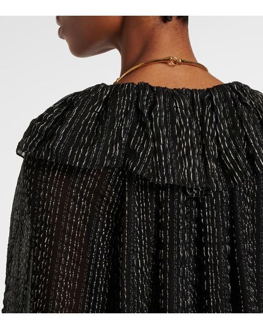 Chloé Black Ruffled Gathered Silk-Blend Gown