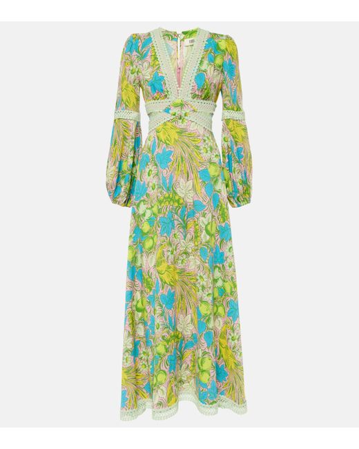 Diane von Furstenberg Green Lina Printed Cutout Maxi Dress