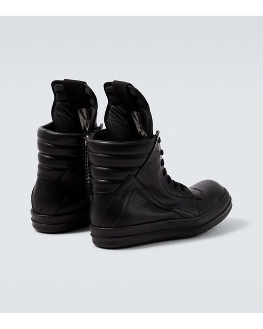 Rick Owens Black Geobasket Leather High-Top Sneakers for men