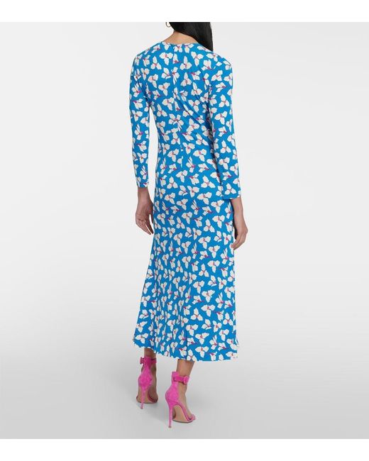 Diane von Furstenberg Blue Eloise Printed Maxi Wrap Dress