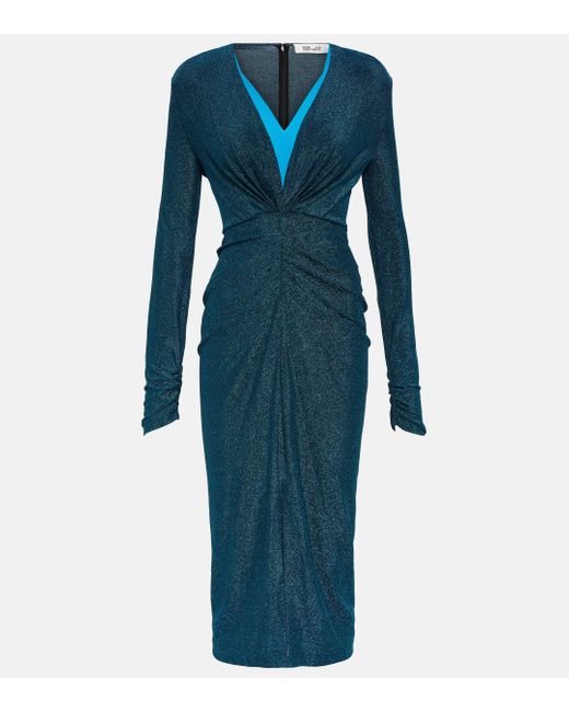 Diane von Furstenberg Blue Hades Glittered Stretch-jersey Midi Dress