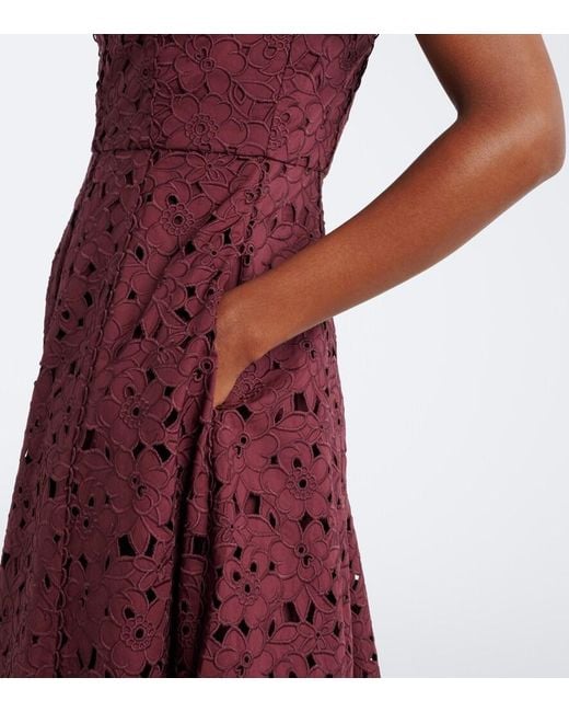 Rebecca Vallance Purple Kitsu Cotton Guipure Lace Midi Dress