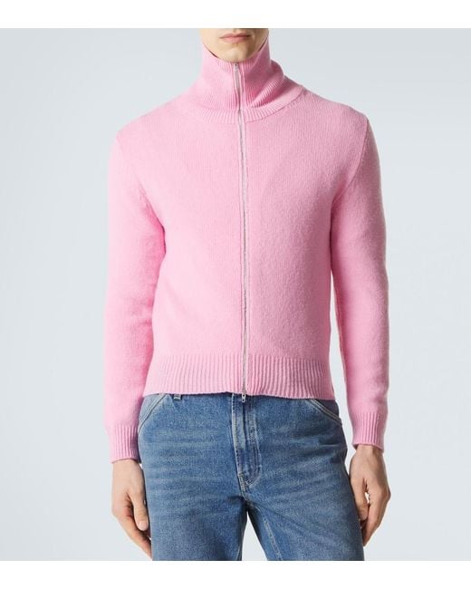 Jil Sander Pink Wool-Blend Zip-Up Sweater for men