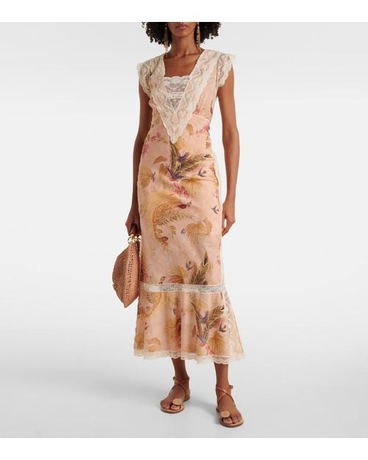 Zimmermann Natural Ascension Floral Cotton Midi Dress