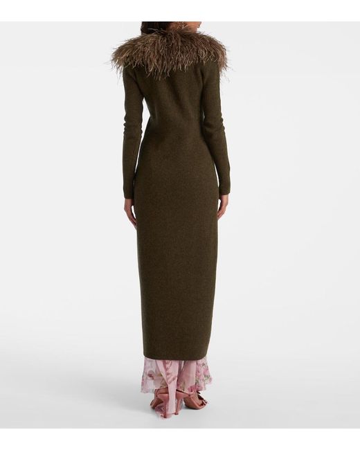 Blumarine Brown Feather-Trimmed Wool Cardigan