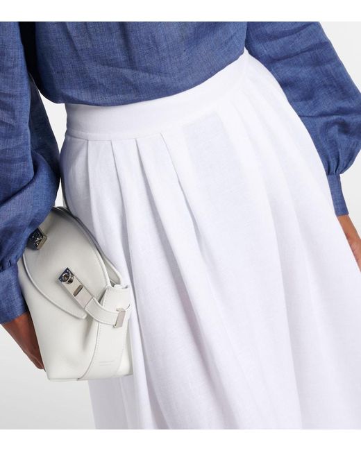 Loro Piana White Sabina High-Rise Linen Midi Skirt