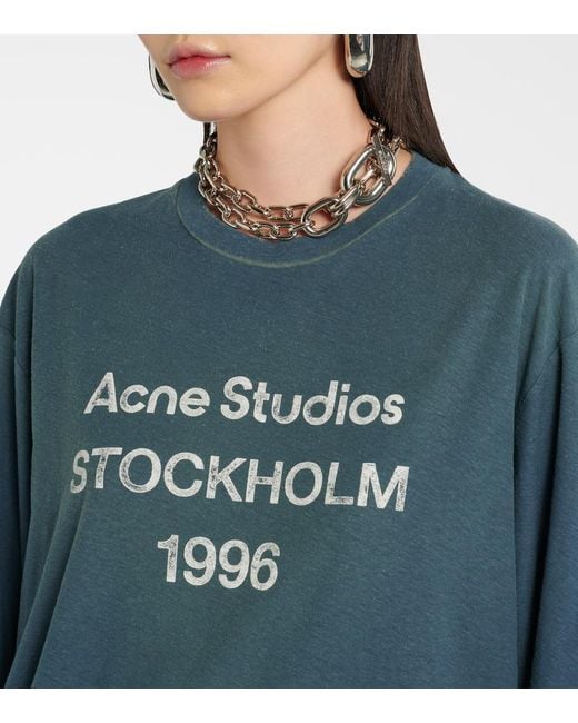 Acne Blue Logo Distressed Cotton-Blend Jersey T-Shirt