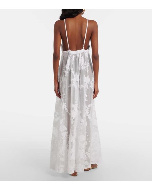 Juliet Dunn White Embroidered Semi-Sheer Cotton Maxi Dress