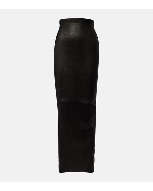 Rick Owens Black Dirt Pillar Leather Maxi Skirt