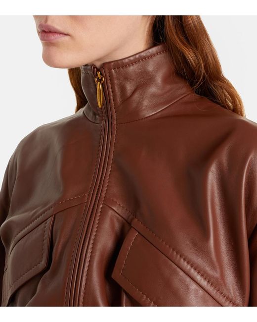 Zimmermann Brown Luna Leather Bomber Jacket