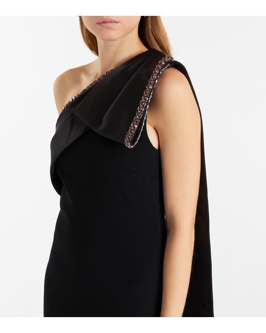 Roland Mouret Black Crystal-Embellished Crepe Satin Gown