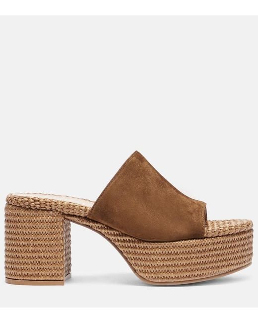 Gianvito Rossi Brown Suede Platform Espadrille Mules
