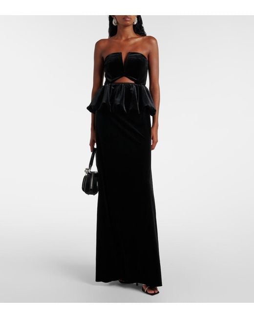 Self-Portrait Black Peplum Velvet Bustier Gown