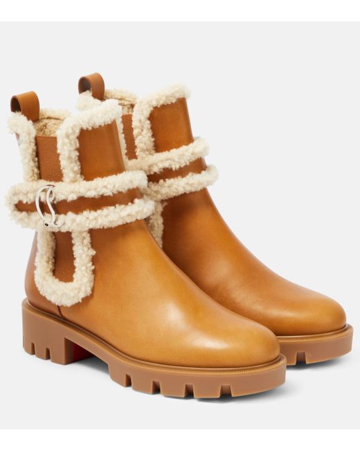 Christian Louboutin Brown Cl Chelsea Shearling-trimmed Ankle Boots