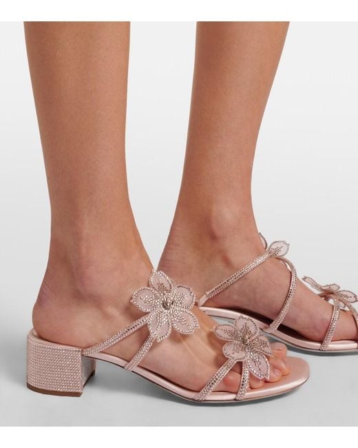 Rene Caovilla Pink Floriane Embellished Satin Sandals