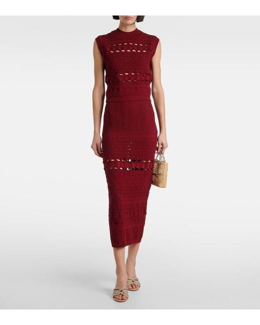 Elie Saab Red Cut-Out Knitted Midi Skirt