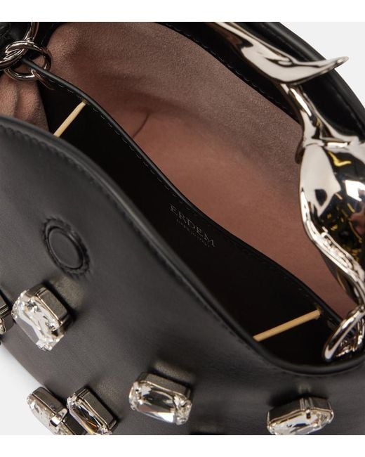 Erdem Black Bloom Mini Leather Top-Handle Bag