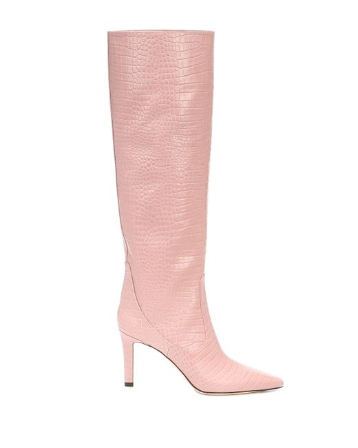 pink leather knee high boots