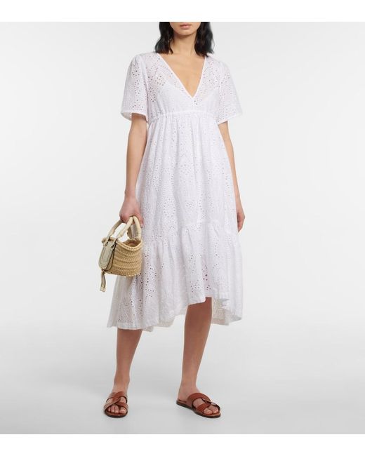 Heidi Klein White Broderie Anglaise Cotton Midi Dress