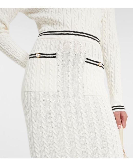 Alessandra Rich White Striped Cable-knit Cotton Midi Skirt