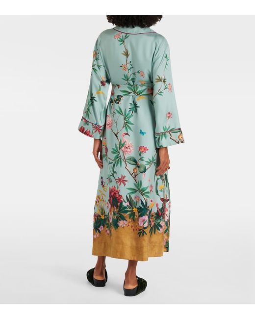 LaDoubleJ Green Midnight Floral Silk Wrap Dress
