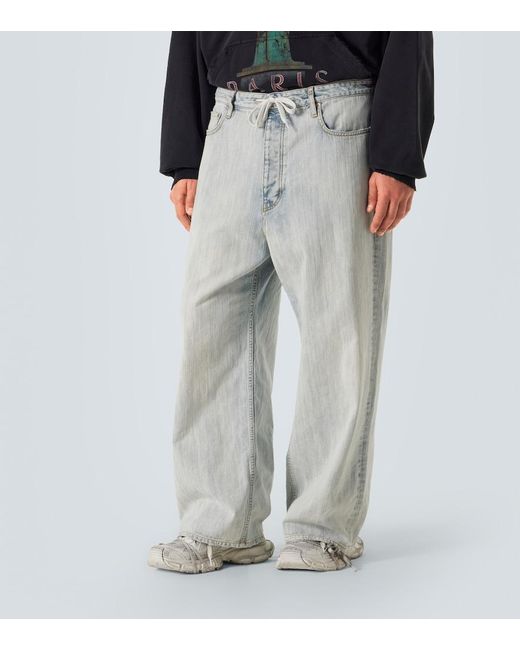 Balenciaga Blue Mid-Rise Cotton Twill Wide-Leg Pants for men