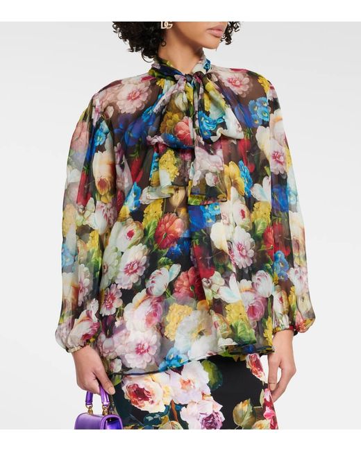 Blusa in chiffon di seta a fiori di Dolce & Gabbana in Multicolor