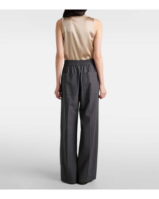 Brunello Cucinelli Blue Wool-Blend Wide-Leg Pants