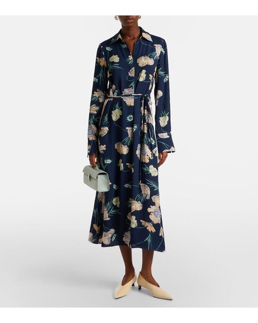 Erdem Blue Belted Floral Shirt Dress