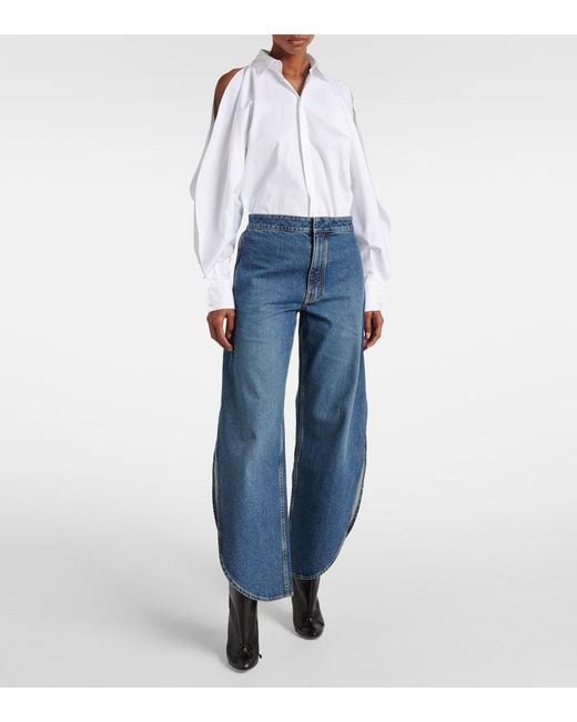 Alaïa Blue Petal High-Rise Barrel-Leg Jeans