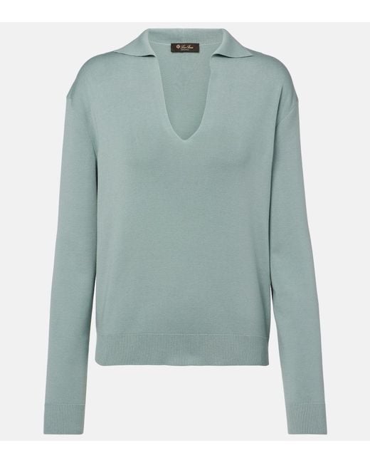 Loro Piana Green Silk And Cotton Polo Sweater