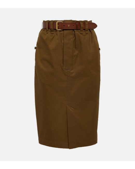 Saint Laurent Green Cotton Twill Pencil Skirt