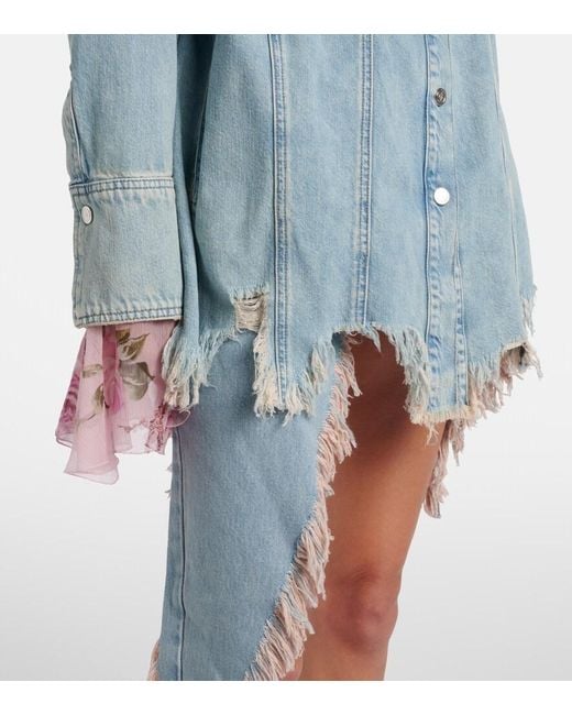 Blumarine Blue Asymmetric Distressed Denim Miniskirt