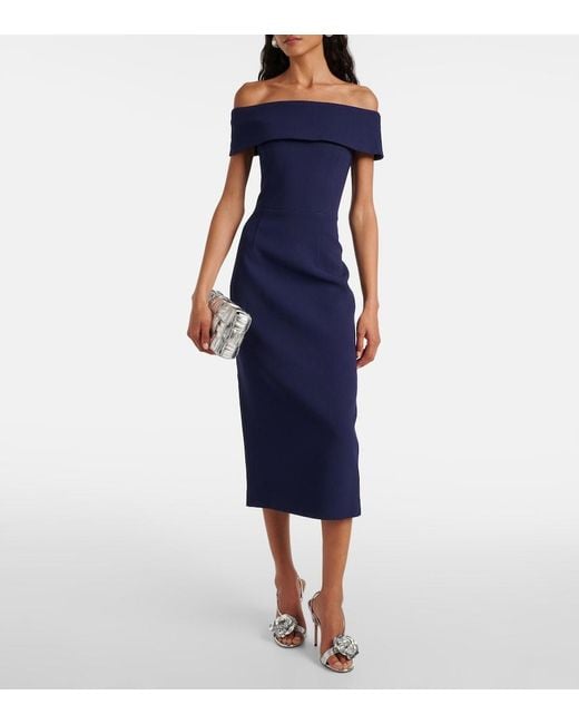 Rebecca Vallance Blue Amore Off-Shoulder Crepe Midi Dress
