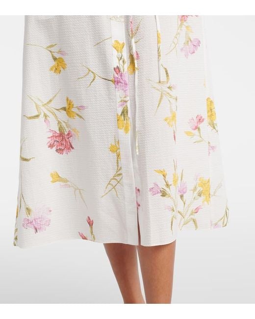 Erdem White Floral Cotton Seersucker Shirt Dress