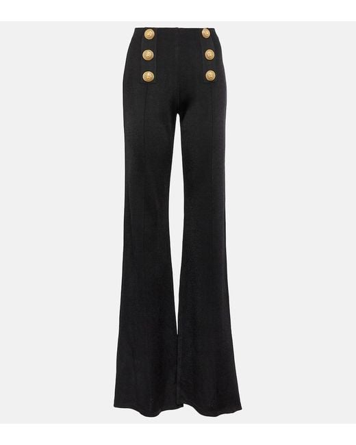 Pantalones Flared En Punto De Tiro Alto Balmain de color Black