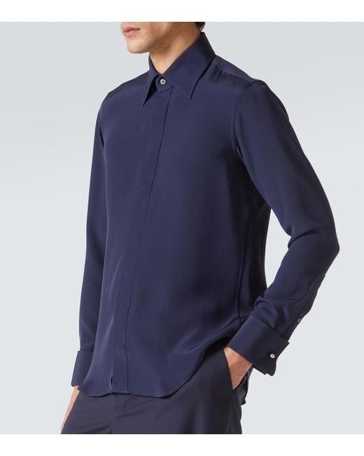 Thom Sweeney Blue Silk Shirt for men