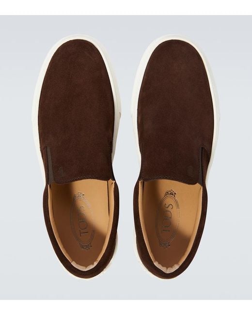 Tod's Brown Cassetta Casual Suede Slip-on Sneakers for men