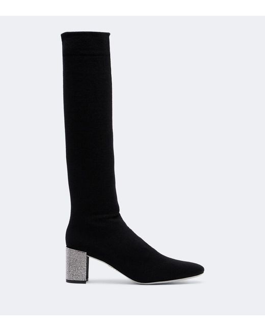 Rene Caovilla Black Sonia Crystal-Embellished Knee-High Boots